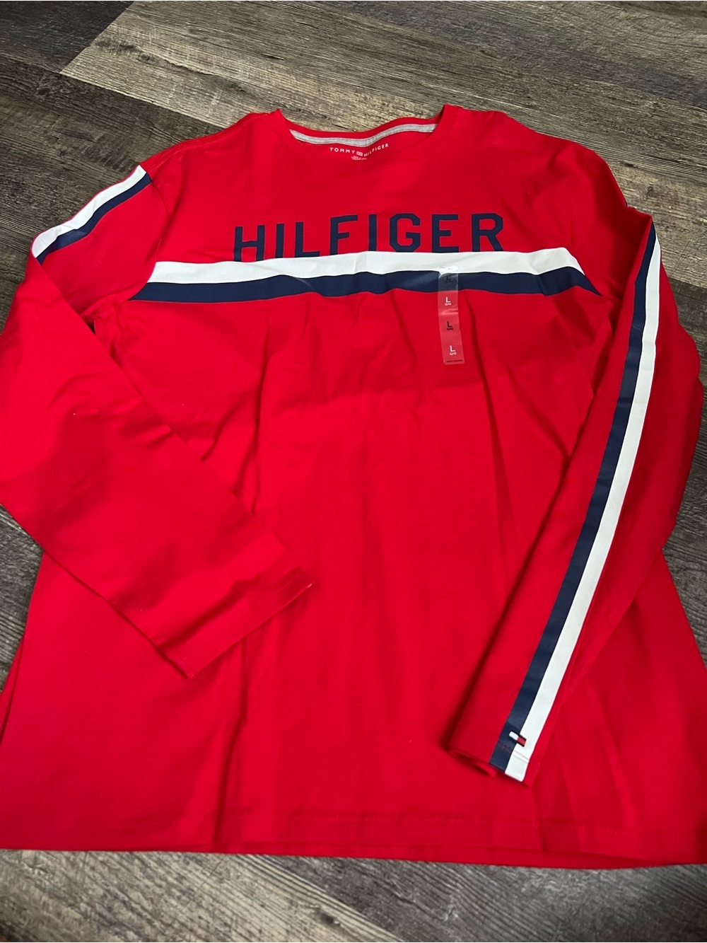 Tommy Hilfiger Red, Navy & White Striped Logo Long Sleeve